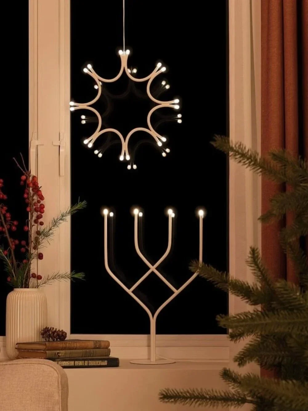 FROJDA LED 4 Arm Candelabra Metal White LED Lamp Christmas Light